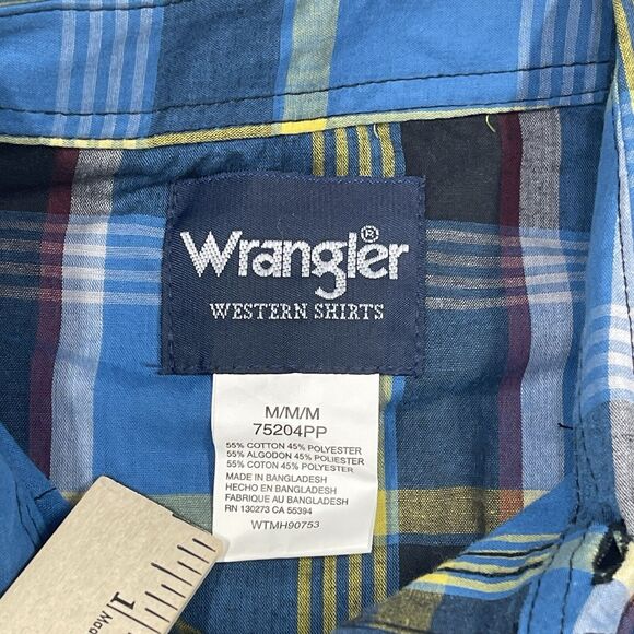 Wrangler Shirt Mens Medium Blue Western Tartan Plaid Pearl Snap Button Up NEW - Picture 2 of 11